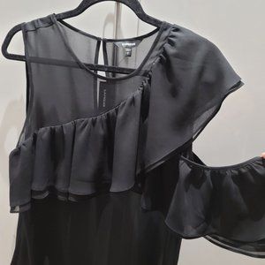 Sheer Ruffle One sided Cold shoulder tank
